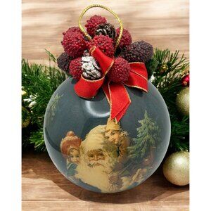 Vintage Patricia Reach Santa Claus Christmas Bulb Ornament Decoupage Victorian